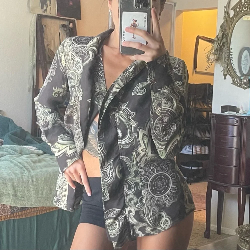 Ann Taylor Black Paisley-Print Blazer with Cream & Green Accents - Picture 7 of 7